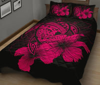 Hawaiian Map Turtle Hibiscus Polynesian Quilt Bedding Set - Calico Red - Polynesian Pride