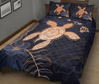 Hawaii Kakau Polynesian Turtle Map Quilt Bed Set - Indigo Ver 1 - Polynesian Pride