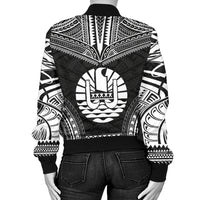 Tahiti Polynesian Chief Women'S Bomber Jacket - Black Version - Polynesian Pride