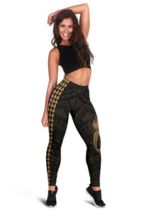 Hawaii Turtle Shark Polynesian Leggings - Gold - Polynesian Pride