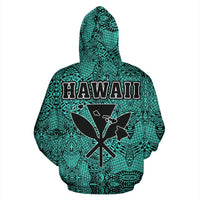 Polynesian Kanaka Maoli Royal Coat of Arms Hawaii Zip Hoodie Turquoise - Polynesian Pride