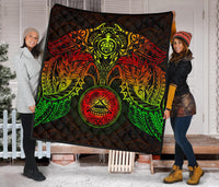 American Samoa Premium Quilt - American Samoa Seal Turtle Manta Ray Reggae Style - Polynesian Pride