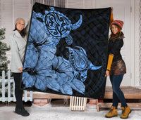 Hawaii Turtle Premium Quilt Polynesian Hibiscus Art Blue AH - Polynesian Pride