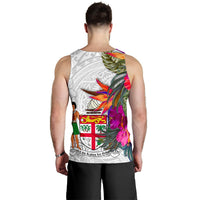 Fiji Polynesian Men's Tank Top - Hibiscus White Pattern - Polynesian Pride