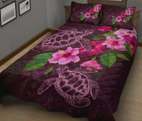 Hawaii Turtle Hibiscus Pink Simple Quilt Bed Set - Polynesian Pride