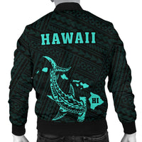 Hawaii Kakau Polynesian Hammerhead Shark Men's Bomber Jacket - Turquoise - Polynesian Pride