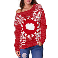 Cook Islands Polynesian Shoulder Sweater Map Red White - Polynesian Pride