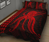 Hawaii Octopus KaKau Polynesian Quilt Bed Set - Red - Polynesian Pride