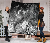 Vanuatu Custom Personalised Premium Quilt - Humpback Whale with Tropical Flowers (White) - Polynesian Pride