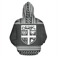 Fiji Tapa All Over Zip up Hoodie Grey and White Version - Polynesian Pride