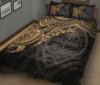 Guam Polynesian Quilt Bed Set - Guam Coat Of Arms & Golden Turtle Hibiscus - Polynesian Pride
