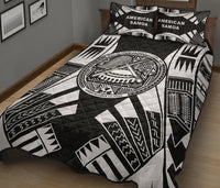 American Samoa Quilt Bed Set - American Samoa Seal Polynesian White Tattoo - Polynesian Pride