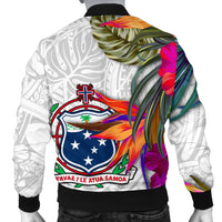 Samoa Men's Bomber Jacket - Polynesian Hibiscus White Pattern - Polynesian Pride