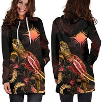 Marshall Islands Polynesian Hoodie Dress - Turtle With Blooming Hibiscus Gold - Polynesian Pride