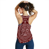 Papua New Guinea Personalised Women's Racerback Tank - Flag With Polynesian Patterns (Red) - Polynesian Pride