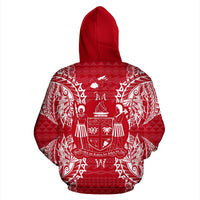 Fiji Polynesian All Over Zip up Hoodie Map Red White - Polynesian Pride