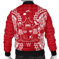 Fiji Polynesian Men's Bomber Jacket Map Red White - Polynesian Pride