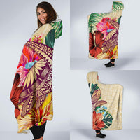 Hawaii Tropical Hibiscus Plumeria Turtle Beige Hooded Blanket - Polynesian Pride
