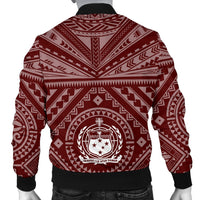 Samoa Men's Bomber Jacket - Samoa Seal In Polynesian Tattoo Style (Red) - Polynesian Pride