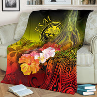 Federated States of Micronesia Premium Blanket - Humpback Whale with Tropical Flowers (Yellow) - Polynesian Pride