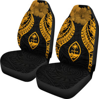 Guam Polynesian Car Seat Covers Pride Seal And Hibiscus Gold - Polynesian Pride