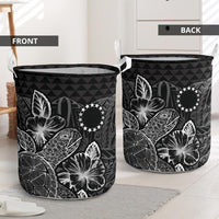 Cook Islands Laundry Basket - Polynesian Turtle Hibiscus Black - Polynesian Pride