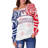 Hawaiian Kanaka Women's Off Shoulder Sweater Flag Nation Demodern White AH - Polynesian Pride