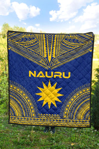 Nauru Premium Quilt - Nauru Flag Polynesian Chief Blue Version - Polynesian Pride