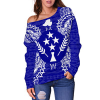Kosrae Polynesian Shoulder Sweater Map Blue - Polynesian Pride
