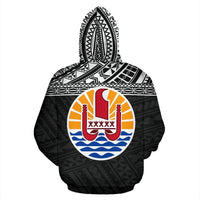 French Polynesia All Over Zip up Hoodie Polynesain Black Version - Polynesian Pride