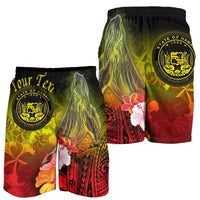 Polynesian Hawaii Custom Personalised Men's Shorts - Humpback Whale with Tropical Flowers (Yellow) - Polynesian Pride