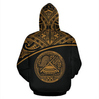 American Samoa All Over Custom Zip up Hoodie Polynesian Gold Curve - Polynesian Pride