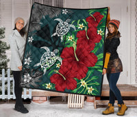 Hawaii Map Turtle Hibiscus Plumeria Polynesian - Premium Quilt AH - Polynesian Pride