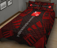 Wallis and Futuna Quilt Bed Set - Wallis and Futuna Coat Of Arms & Polynesian Red Tattoo Style - Polynesian Pride