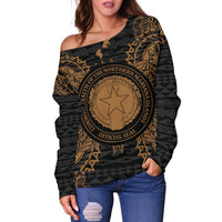 Northern Mariana Islands Polynesian Shoulder Sweater Map Gold - Polynesian Pride
