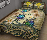 Kanaka Maoli (Hawaiian) Quilt Bed Set - Polynesian Turtle Hibiscus Beige - Polynesian Pride