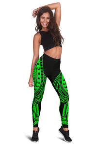 Tonga Women Leggings Polynesian Pattern Green - Polynesian Pride