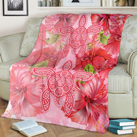 Hawaii Turtle Hibiscus Premium Blanket - Pink Style - Polynesian Pride