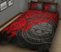 Federated States Of Micronesia Quilt Bed Set - Federated States Of Micronesia Seal & Red Turtle Hibiscus - Polynesian Pride