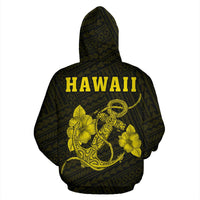 Polynesian Kakau Anchor Hibiscus Hawaii Hoodie Yellow - Polynesian Pride