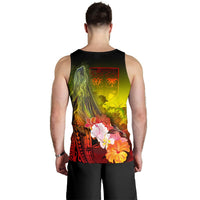 Fiji Custom Personalised Men's Tank Top - Humpback Whale with Tropical Flowers (Yellow) - Polynesian Pride