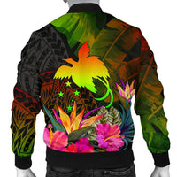 Papua New Guinea Polynesian Men's Bomber Jacket - Hibiscus and Banana Leaves - Polynesian Pride