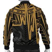 Pohnpei Men's Bomber Jacket - Pohnpei Seal In Heartbeat Patterns Style (Gold) - Polynesian Pride