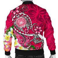 American Samoa Polynesian Men's Bomber Jacket - Turtle Plumeria (Pink) - Polynesian Pride