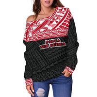 Papua New Guinea Women's Off Shoulder Sweater - Polynesian Design - Polynesian Pride