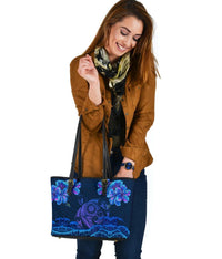 Hawaii Turtle Hibiscus Polynesian Small Leather Tote Bag - Lucy Style - AH - Polynesian Pride