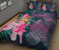 Hawaii Pink Turtles Hibiscus Tropical Quilt Bed Set - Vint Style - AH - Polynesian Pride
