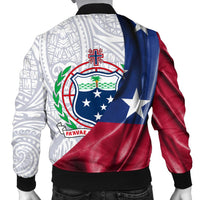 Samoa Polynesian Men's Bomber Jacket - Waving Silky Flag - Polynesian Pride