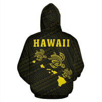 Polynesian Kakau Three Turtle Map of Hawaii Zip Hoodie Yellow - Polynesian Pride