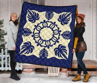Hawaiian Turtle Coconut Pattern Premium Quilt - Blue - Argu Style - AH - Polynesian Pride